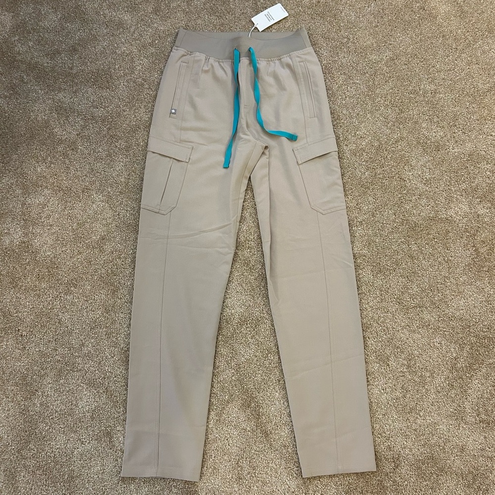 Figs Tan High Waisted Tapered Tall Cargo Pants